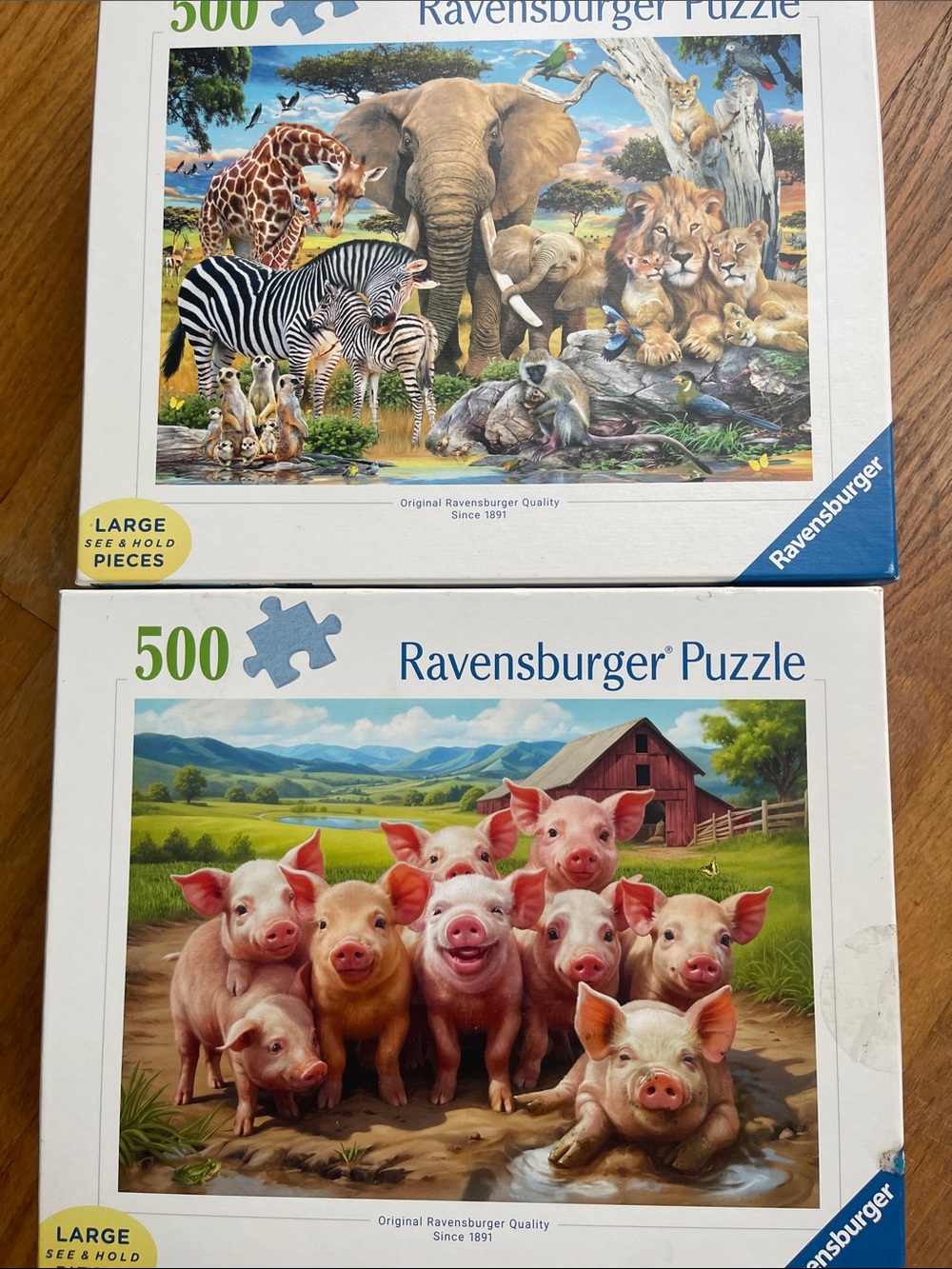 2 Ravensburger 500 Large Piece Format puzzles 1 new 1 EUC
